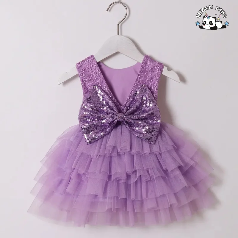 LEZONKIDS - Girls Sequin Dress Princess Skirt Children's New Mesh Dress Girl Big Bow Cake Skirt